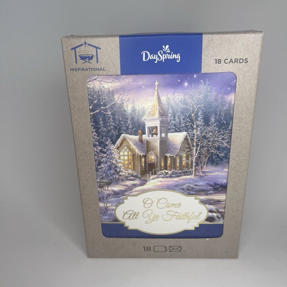 o come all ye faithful Christmas Cards, 18 With Envelopes, Traditional, Snow...